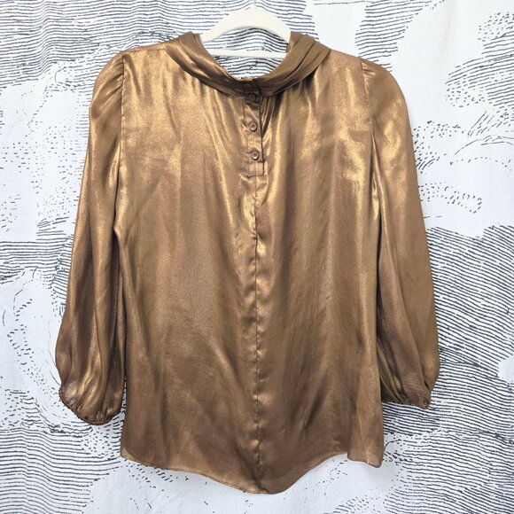 Per Se 100% Silk Metallic Cowl Neck Blouse - Picture 2 of 6